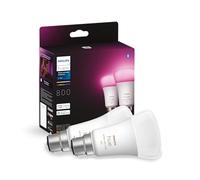 Philips HUE Smart 6.5 Watt BC LED Colour Changing GLS Bulb 2 Pack White