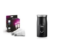 Philips Hue White and Colour Ambiance Smart Light Bulb 2 Pack 75W - 1100 Lumen & Lavazza A Modo Mio Milk Easy Frother, for Milk-Based Recipe, Black