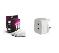 Philips Hue White and Colour Ambiance Smart Light Bulb 2 Pack 75W - 1100 Lumen & Masterplug Shavingadaptor_01 Electric Shaver Adaptor, 50 x 48 x 46 mm, White