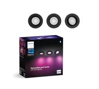 Philips Hue White & Color Ambiance Centura 3-Pack of Round downlights, dimmable Ceiling Lights for Hue Lighting System with 16 Million Colours, Intelligent Light Control via Voice and app, Black