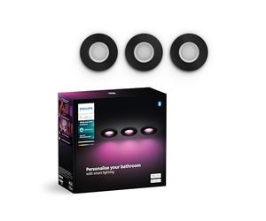 Philips Hue White & Color Ambiance Xamento recessed spotlights 3-Pack, dimmable Bathroom Lights for Hue Lighting System with 16 Million Colours, Intelligent Light Control via Voice and app, Black