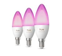 Philips Hue Smart LED Candle Bulb, B39, E14, 3 Pack, White and Color Ambiance, Full Spectrum Light 1000 K-20000 K, 500 lm, Ultra-Low Dimming, Chromasync, Alexa, Google Home, Apple Home