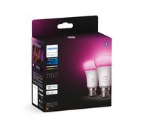Philips Hue White & Colour Ambiance Smart Bulb Twin Pack LED B22 with Bluetooth - 1100 Lumen