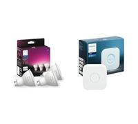 Philips Hue White & Colour Ambiance Smart Spotlight 3 Pack LED [GU10 Spotlight] - 350 Lumens & Bridge. Smart Home Automation Works with Alexa, Google Assistant and Apple Homekit.