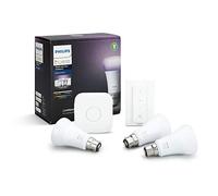 Philips Hue White & Colour Ambiance Starter Kit: Smart Bulb 3x Pack LED [B22 Bayonet Cap] incl. Dimmer Switch and Bridge. Works with Alexa, Google Assistant and Apple HomeKit.
