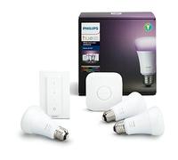 Philips Hue White & Colour Ambiance Starter Kit: Smart Bulb 3X Pack LED [E27 Edison Screw] in immer Switch and Bridge. Works with Alexa, Google Assistant and Apple HomeKit.