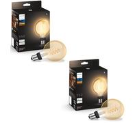 Philips Hue White Filament Retro E27 G93 Globe Smart Light Bulb, Works with Alexa - 2 Pack