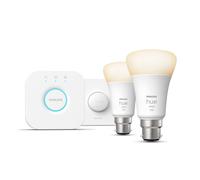 Philips Hue White Starter Kit [B22 Bayonet Cap] 2 Bulbs + 1 Smart Button. Works with Alexa, Google Assistant and Apple HomeKit