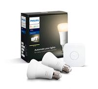 Philips Hue White Starter Kit: Dimmable Smart Bulb Twin Pack LED [E27 Edison Screw] Including Bridge, Works with Alexa, Google Assistant and Apple HomeKit