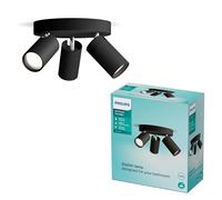 Philips Idris 3-Head spot on Round Plate, GU10 lamp not Included, Black, IP44, Water-Resistant