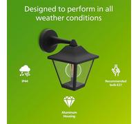 Philips Juli Outdoor Wall Light + E27 LED Bulb, Warm White Light, IP44 Weather-Resistant, Durable, Aluminum, Classic Design, Black