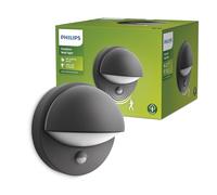 Philips June Outdoor Wall Light, Modern Design, Anthracite Grey | E27 Bulb Sold Separately, IP44 Weather-Resistant, Infrared Motion Sensor, Durable, Aluminium, Easy to Install