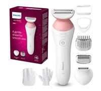 PHILIPS Lady Shaver Series 6000 Wireless Razor with 6 Accessories Body Exfoliating Glove Bikini Zone Trimmer (Model BRL146/00), White/Pink