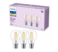 Philips LED A60 Light Bulb 3 Pack [Warm White 2700K - B22 Bayonet Cap] 60W, Non Dimmable. for Home Lighting, 929001387493