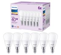 PHILIPS LED Frosted P45 Golf Ball Light Bulb 6 Pack [Warm White 2700K - E14 Small Edison Screw] 40W, Non Dimmable. for Home Indoor Lighting