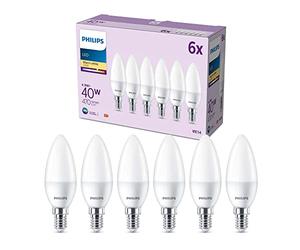 Philips LED Bulb, E14, 6 Pack | Warm White Ambiance Light, B35, 470lm, 40W, Edison Screw Design, 2700k, Bluetooth App Control, Smart Home