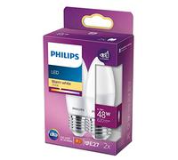 Philips LED Candle Bulb E27 2 Pack, Warm White 2700K, 6.5W (48W Equivalent), 620 Lumens, Non-Dimmable Energy Saving LED Bulbs, Decorative Lighting for Chandeliers, Lamps and Ceiling Lights