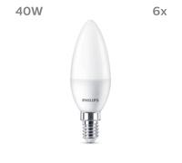 Philips LED Frosted B35 Candle Light Bulb 6 Pack [Warm White 2700K - E14 Small Edison Screw] 40W, Non Dimmable. for Home Indoor Lighting