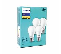 Philips LED Classic A60 Frosted Light Bulb 4 Pack [E27 Edison Screw] 8W - 60W Equivalent, Warm White 2700K, 806 Lumen Non Dimmable [Energy Class