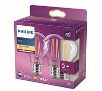 Philips LED bulb E27 7W 2,700K filament clear set of 2