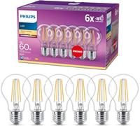 PHILIPS LED Classic A60 Light Bulbs 6 Pack [E27 Edison Screw - Warm White] 7W - 60W Equivalent, 2700K, Non Dimmable for Indoor Home Lighting