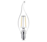 Philips LED Classic Candle Filament Warm White Light Bulb, Glass, Clear, E14, 2 W