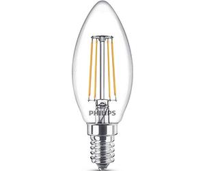 Philips LED Classic Candle Filament Warm White Light Bulb, Glass, Clear, E14, 4 W