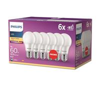 Philips LED Classic E27 Lamps 6-Pack (60 W), matt LED Lamps with Warm White Light, Energy-Saving Lamps with Long Service Life, New Generation