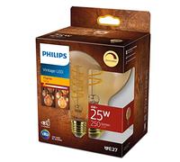 Philips LED Classic E27 Vintage Lamp, 25 W, Vintage Decorative Lamp, Globe Shape, Dimmable, Clear, Gold, Flame