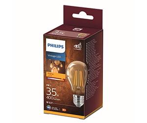 Philips LED Classic E27 Vintage Lamp, 35 W, A60, Vintage Decorative Lamp, Gold, Warm White
