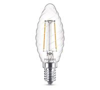 Philips LED Classic ST35 Filament Twisted Candle Warm White Light Bulb, Glass, Clear, E14, 2 W