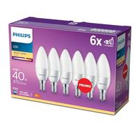 Philips LED E14 Candle Light Bulbs, 4.9 W (40 W) - Warm White, Pack of 6