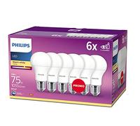Philips LED E27 Frosted Light Bulbs, 11 W (75 W) - Warm White, Pack of 6