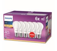 Philips LED E27 Frosted Light Bulbs, 5.5 W (40 W) - Warm White, Pack of 6