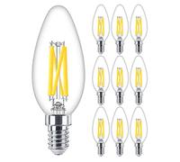 Philips LED Filament Candle Bulb, E14 Base, 3.4W (40W Equivalent), 470 Lumen, 2200K-2700K DimTone, Clear Glass, Pack of 10