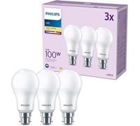 Philips LED Frosted A60 Light Bulb 3 Pack [Warm White 2700K - B22 Bayonet Cap] 100W, Non Dimmable. for Home Indoor Lighting