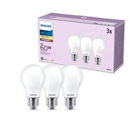 Philips LED Frosted A60 Light Bulb 3 Pack [Warm White 2700K - E27 Edison Screw] 60W, Non Dimmable. for Home Indoor Lighting