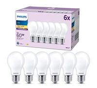 Philips LED Frosted A60 Light Bulb 6 Pack [Warm White 2700K - E27 Edison Screw] 60W, Non Dimmable. for Home Indoor Lighting