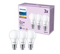 PHILIPS LED Frosted A60 Light Bulb, E27, 3 Pack | Warm White 2700 K, For Home Indoor Lighting, 60W, Non-Dimmable, E27 Edison Screw