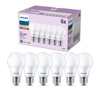 PHILIPS LED Frosted A60 Light Bulb, E27 Edison Screw, 6 Pack | Incandescent Warm White 2700K Light, Non-Dimmable, Home Indoor Modern Lighting, Energy-Efficient, EyeComfort Technology