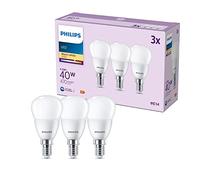 PHILIPS LED Frosted P45 Golf Ball Light Bulb 3 Pack [Warm White 2700K - E14 Small Edison Screw] 40W, Non Dimmable. for Home Indoor Lighting