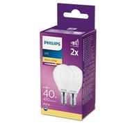 Philips LED Golf Ball Bulbs, E14 Small Screw Cap, 4.3W (40W Equivalent), 470 Lumens, Warm White, Pack of 2