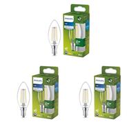 Philips LED Light Bulb Classic, UltraEfficient, 40 W, 485 lm, B35, E14 4000 K, Clear Glass, Cool White (Pack of 3)