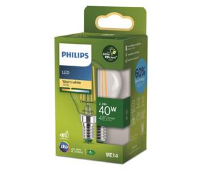 Philips LED Light Bulb, Classic, UltraEfficient, 40 W, 485 Lumen, P45, E14 2700 K, Clear Glass