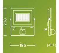 PHILIPS Lois UltraEfficient Outdoor Floodlight, with Motion Sensor, 24 W, 3000 K White Light, Anthracite