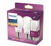 Philips LED Premium Classic A60 Frosted Light Bulb 2 Pack [E27 Edison Screw] 8.5W - 75W Equivalent , Warm White 2700K, Non Dimmable