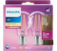 PHILIPS LED Premium Classic A60 Light Bulb 2 Pack [E27 Edison Screw] 7W - 60W Equivalent, Warm White (2700K), Non Dimmable