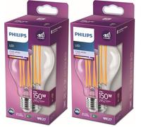 PHILIPS LED Premium Classic A67 Clear Light Bulb [E27 Edison Screw] 17W - 150W Equivalent, Cool White (4000K), Non-Dimmable. (Pack of 2)