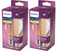 Philips LED Premium Classic A67 Clear Light Bulb [E27 Edison Screw] 17W - 150W Equivalent, Warm White (2700K), Non-Dimmable. (Pack of 2)