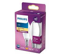 Philips LED Premium Classic B35 Frosted Light Bulb 2 Pack [E14 Small Edison Screw] 25W, Warm White 2700K, Non Dimmable